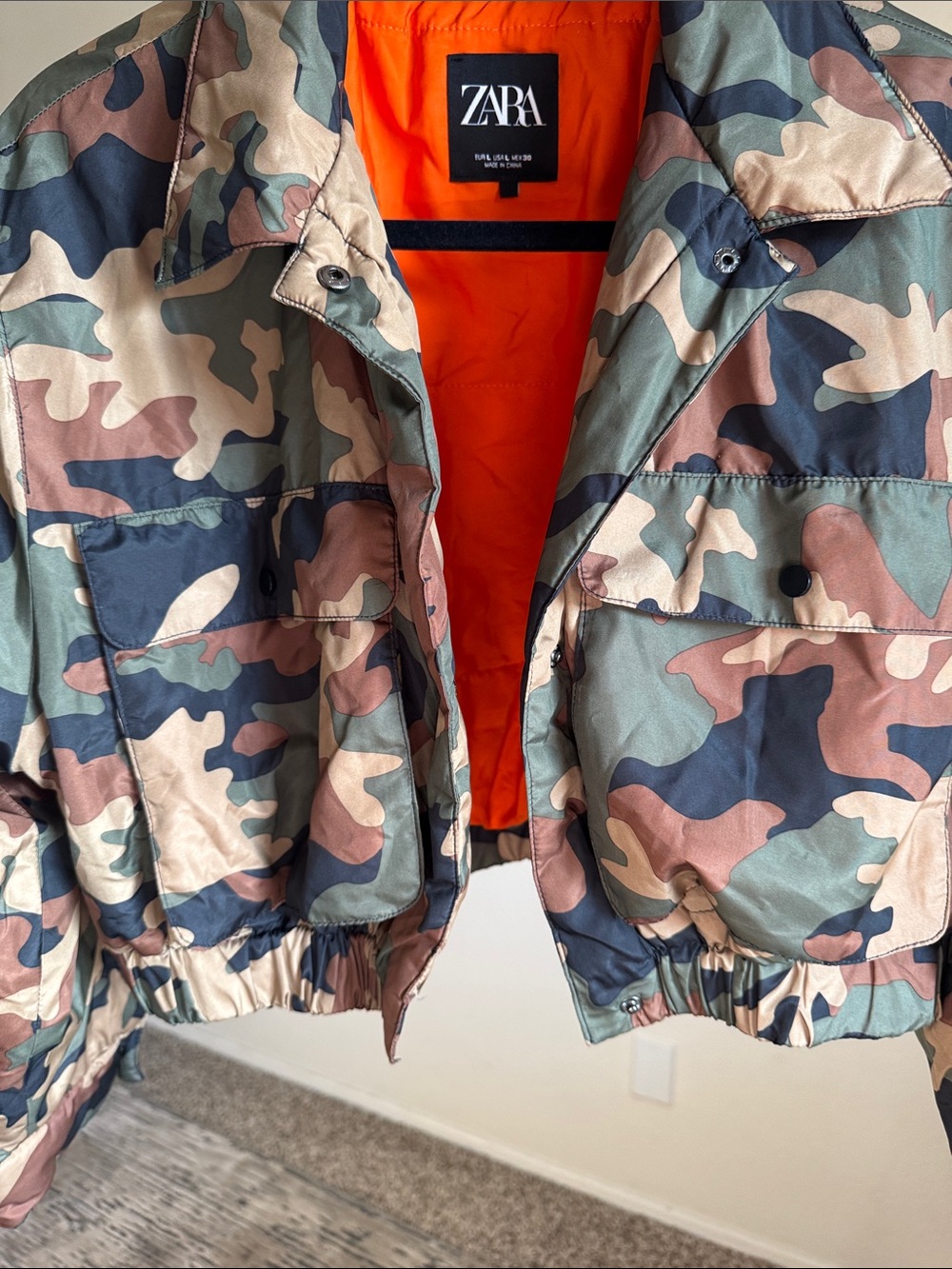 Zara Camo Cropped Jacket in Green, Brown & Black